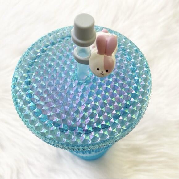 NEW Starbucks 2020 China Blue Diamond Studded Tumbler Venti Bunny Topper Rare - Picture 9 of 13
